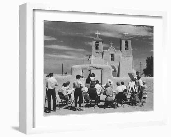 People Sketching Outside Ranchos de Taos Mission Church-Thomas D^ Mcavoy-Framed Photographic Print