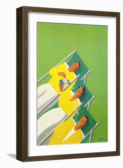 People Smoking in Deck Chairs, French Poster-null-Framed Giclee Print