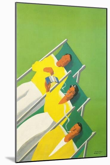 People Smoking in Deck Chairs, French Poster-null-Mounted Giclee Print