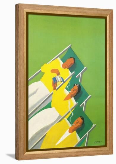 People Smoking in Deck Chairs, French Poster-null-Framed Premier Image Canvas