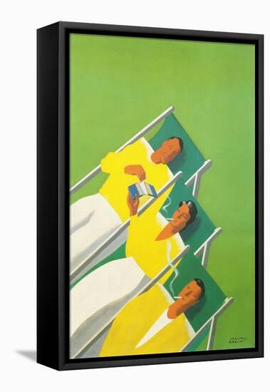 People Smoking in Deck Chairs, French Poster-null-Framed Premier Image Canvas