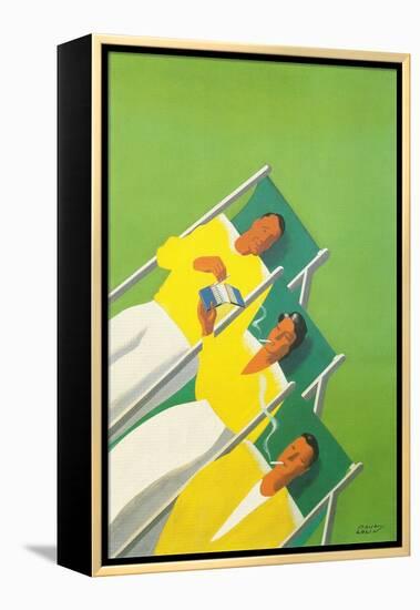 People Smoking in Deck Chairs, French Poster-null-Framed Premier Image Canvas