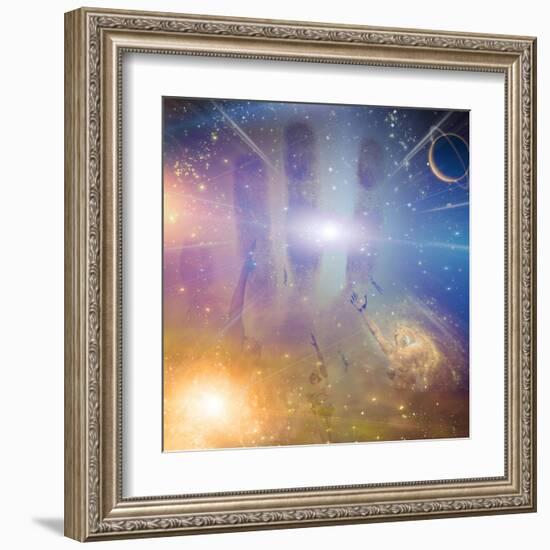 People Soaring Toward Light Amongst Stars-rolffimages-Framed Art Print