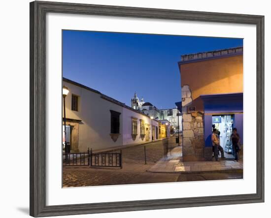 People Stood in Shop Doorway at Dusk, Oaxaca, Oaxaca State, Mexico-Peter Adams-Framed Photographic Print