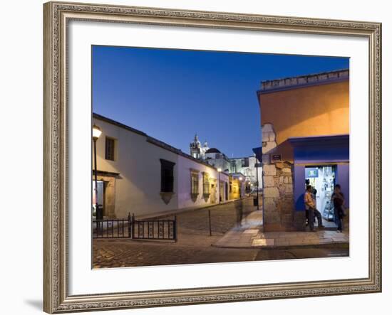 People Stood in Shop Doorway at Dusk, Oaxaca, Oaxaca State, Mexico-Peter Adams-Framed Photographic Print