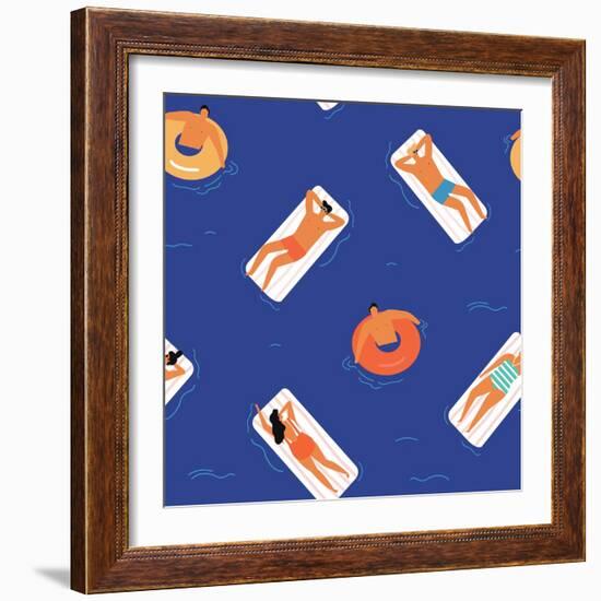 People Swimming, Sunbathing and Relaxing in the Ocean-Tasiania-Framed Art Print