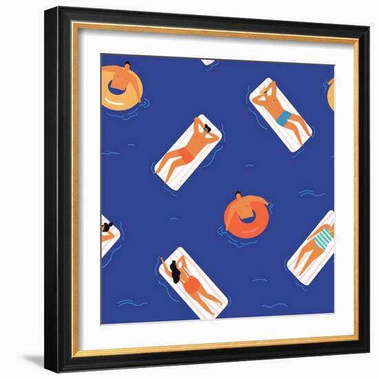 People Swimming, Sunbathing and Relaxing in the Ocean-Tasiania-Framed Art Print