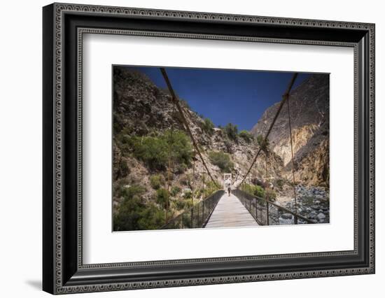 People Trekking over Colca River Bridge, Colca Canyon, Peru, South America-Matthew Williams-Ellis-Framed Photographic Print