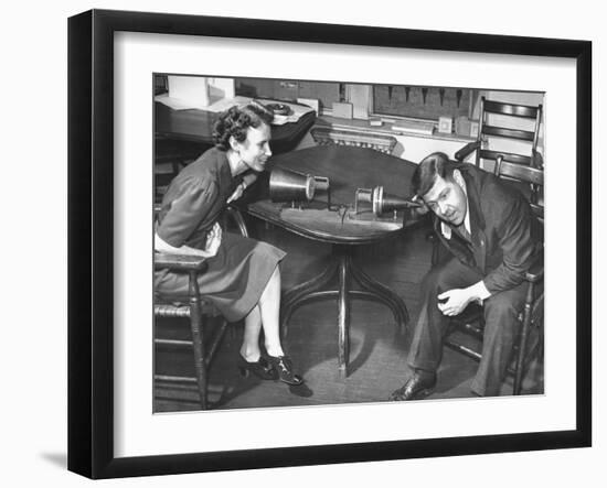 People Using Patent Model of Telephone-null-Framed Photographic Print