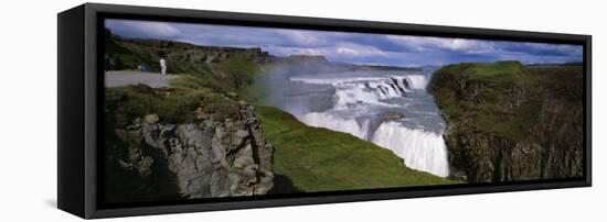 People Viewing Gullfoss or the Golden Waterfall, Iceland-null-Framed Premier Image Canvas