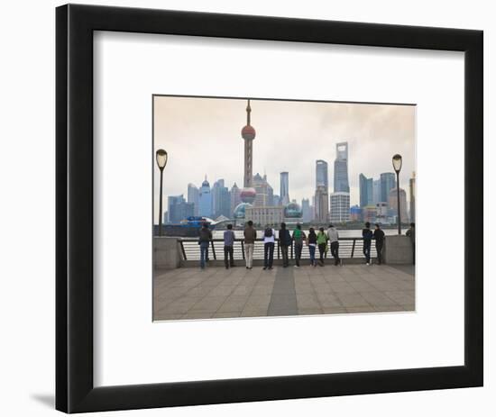 People Viewing the Pudong Skyline and the Oriental Pearl Tower from the Bund, Shanghai, China, Asia-Amanda Hall-Framed Photographic Print