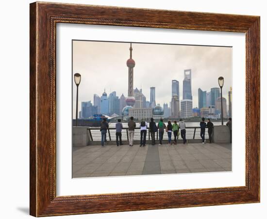 People Viewing the Pudong Skyline and the Oriental Pearl Tower from the Bund, Shanghai, China, Asia-Amanda Hall-Framed Photographic Print