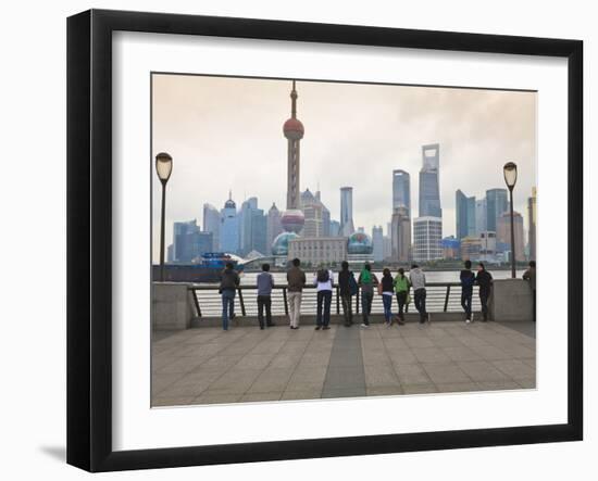 People Viewing the Pudong Skyline and the Oriental Pearl Tower from the Bund, Shanghai, China, Asia-Amanda Hall-Framed Photographic Print