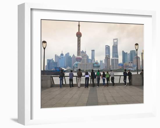 People Viewing the Pudong Skyline and the Oriental Pearl Tower from the Bund, Shanghai, China, Asia-Amanda Hall-Framed Photographic Print