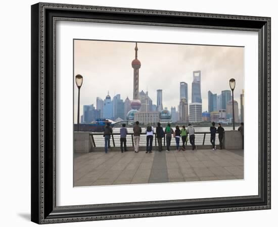 People Viewing the Pudong Skyline and the Oriental Pearl Tower from the Bund, Shanghai, China, Asia-Amanda Hall-Framed Photographic Print