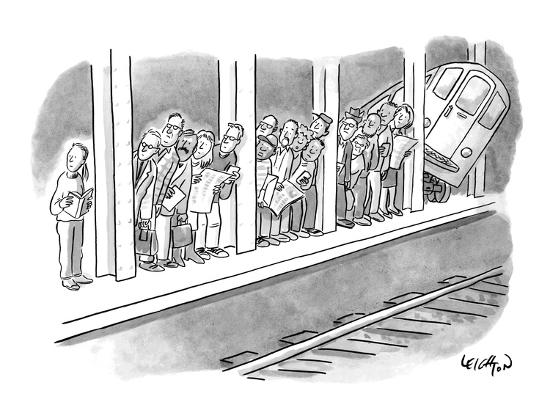 People Waiting For A Subway Peek Onto The Tracks In Anticipation Of Its Ar New Yorker Cartoon Premium Giclee Print Robert Leighton Art Com