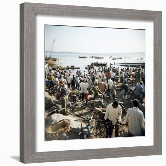 People Waiting on Beach for Dhows to Land Fish, Stone Town, Zanzibar, Tanzania, East Africa, Africa-Lee Frost-Framed Photographic Print