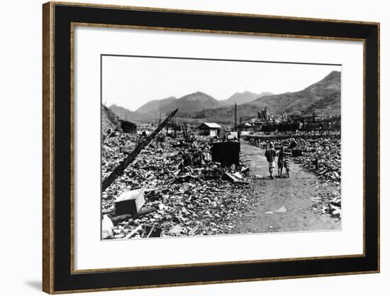 People Walk Through the Charred Ruins of Nagasaki-null-Framed Photographic Print