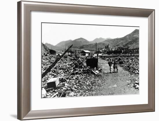 People Walk Through the Charred Ruins of Nagasaki-null-Framed Photographic Print