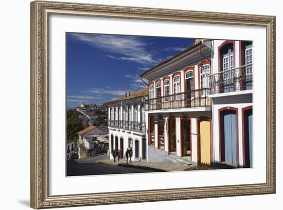 People Walking Along Street, Ouro Preto, UNESCO World Heritage Site, Minas Gerais, Brazil-Ian Trower-Framed Photographic Print