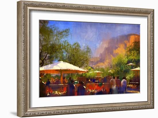 People Walking in the Park,Digital Painting,Illustration-Tithi Luadthong-Framed Art Print