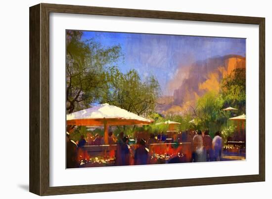 People Walking in the Park,Digital Painting,Illustration-Tithi Luadthong-Framed Art Print