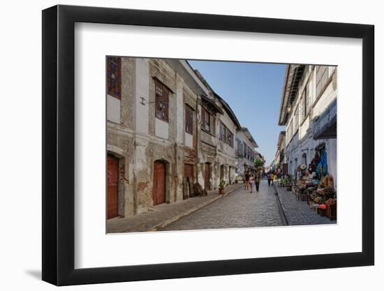 People walking on street, Calle Crisologo, Vigan, Ilocos Sur, Philippines-null-Framed Photographic Print