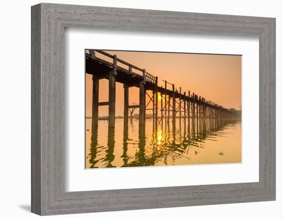 People walking on U-Bein bridge over Taung Tha Man Lake at sunset, Amarapura, Mandalay, Myanmar-Jan Miracky-Framed Photographic Print