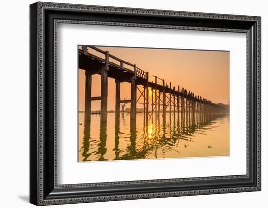 People walking on U-Bein bridge over Taung Tha Man Lake at sunset, Amarapura, Mandalay, Myanmar-Jan Miracky-Framed Photographic Print