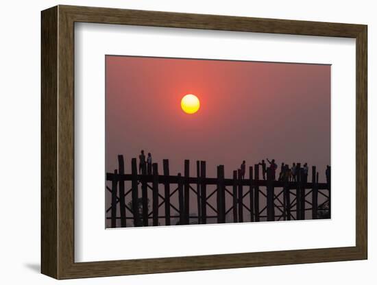 People walking on U-Bein bridge over Taung Tha Man Lake at sunset, Amarapura, Mandalay, Myanmar-Jan Miracky-Framed Photographic Print