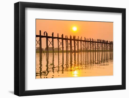 People walking on U-Bein bridge over Taung Tha Man Lake at sunset, Amarapura, Mandalay, Myanmar-Jan Miracky-Framed Photographic Print