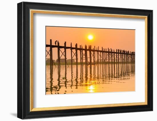 People walking on U-Bein bridge over Taung Tha Man Lake at sunset, Amarapura, Mandalay, Myanmar-Jan Miracky-Framed Photographic Print