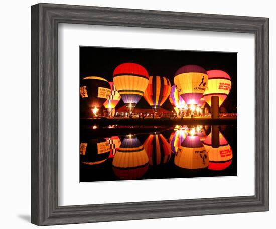 People Watch Hot Air Balloons as They Reflect off the Barigui Lake-null-Framed Photographic Print