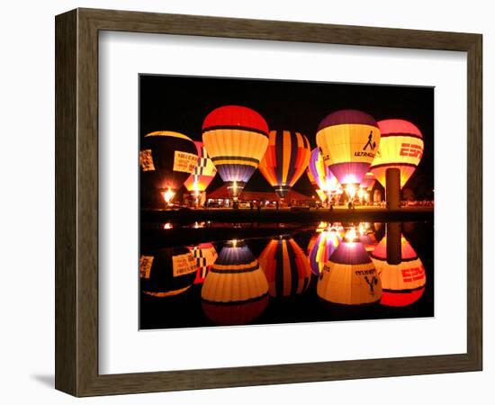 People Watch Hot Air Balloons as They Reflect off the Barigui Lake-null-Framed Photographic Print