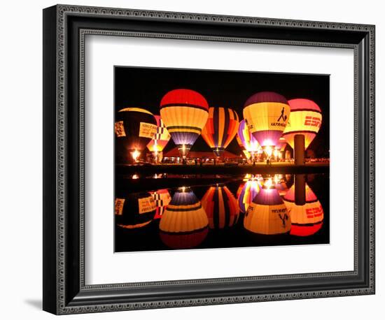 People Watch Hot Air Balloons as They Reflect off the Barigui Lake-null-Framed Photographic Print