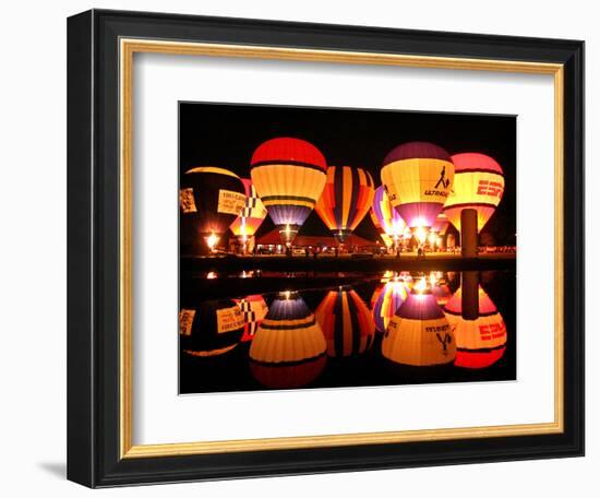 People Watch Hot Air Balloons as They Reflect off the Barigui Lake-null-Framed Photographic Print