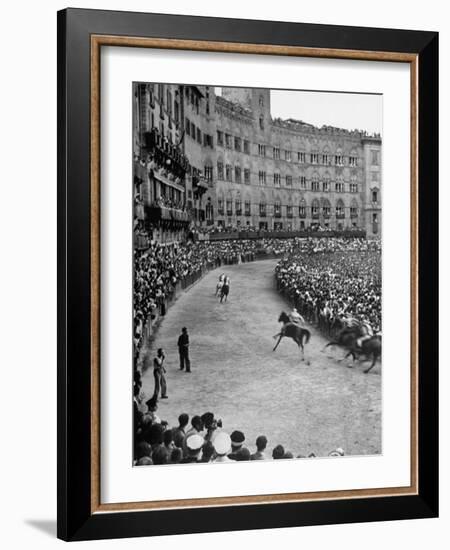 People Watching Horse Race that Is Traditional Part of the Palio Celebration-Walter Sanders-Framed Photographic Print