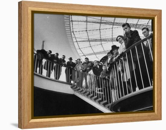 People Watching Remote Control Metal "Hands" in Atomic Energy Exhibit at Brussels World's Fair-Michael Rougier-Framed Premier Image Canvas