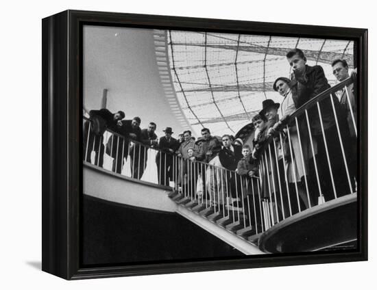 People Watching Remote Control Metal "Hands" in Atomic Energy Exhibit at Brussels World's Fair-Michael Rougier-Framed Premier Image Canvas