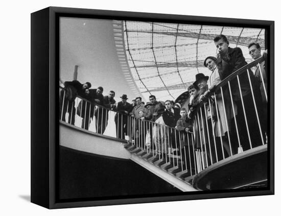 People Watching Remote Control Metal "Hands" in Atomic Energy Exhibit at Brussels World's Fair-Michael Rougier-Framed Premier Image Canvas