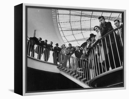 People Watching Remote Control Metal "Hands" in Atomic Energy Exhibit at Brussels World's Fair-Michael Rougier-Framed Premier Image Canvas