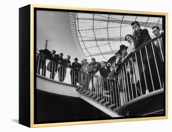 People Watching Remote Control Metal "Hands" in Atomic Energy Exhibit at Brussels World's Fair-Michael Rougier-Framed Premier Image Canvas