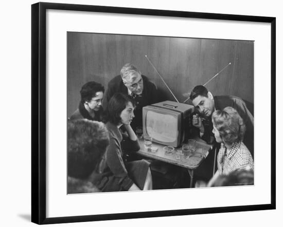 People Watching Senator John F. Kennedy on TV After His Victory in the Primary Election-Stan Wayman-Framed Photographic Print