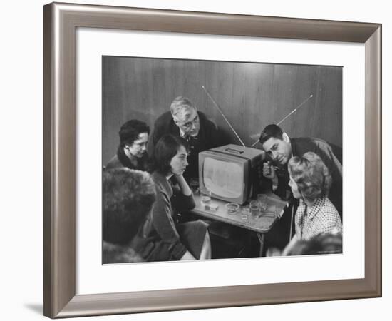 People Watching Senator John F. Kennedy on TV After His Victory in the Primary Election-Stan Wayman-Framed Photographic Print