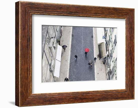 People with Colourful Umbrellas, Vertical View from the Elevador De Santa Justa, Lisbon-Axel Schmies-Framed Photographic Print