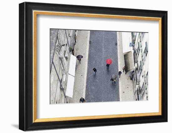People with Colourful Umbrellas, Vertical View from the Elevador De Santa Justa, Lisbon-Axel Schmies-Framed Photographic Print