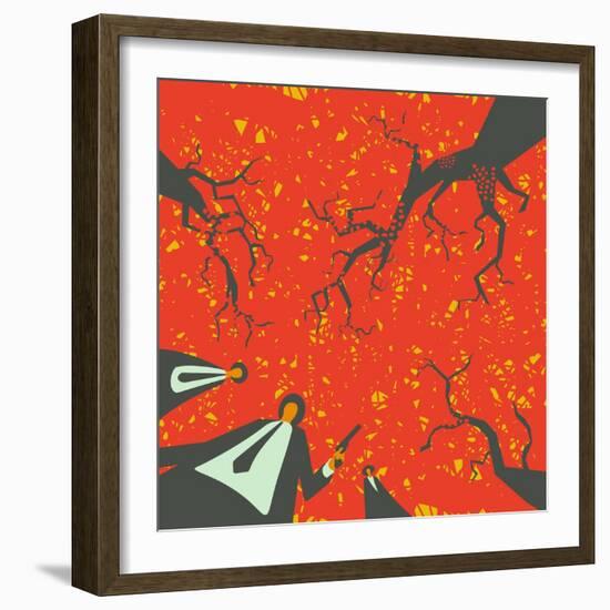 People with Gun in the Autumn Forest Solve their Problems-JoeBakal-Framed Art Print