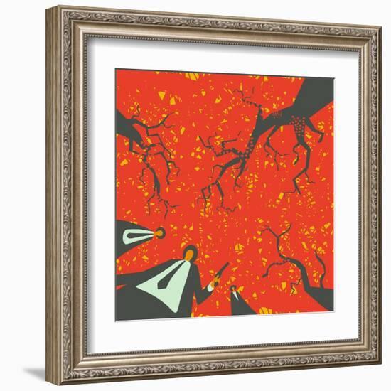 People with Gun in the Autumn Forest Solve their Problems-JoeBakal-Framed Art Print