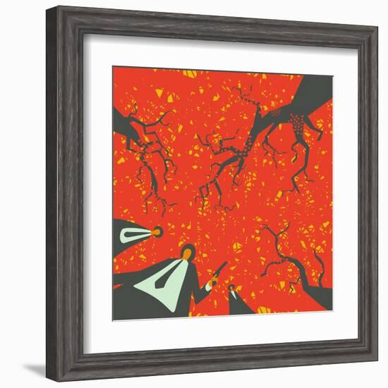 People with Gun in the Autumn Forest Solve their Problems-JoeBakal-Framed Art Print