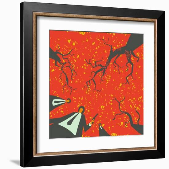 People with Gun in the Autumn Forest Solve their Problems-JoeBakal-Framed Art Print